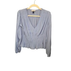 Universal Thread Blouse S Blue Smocked Peplum V-Neck Pleated Cottagecore 2024